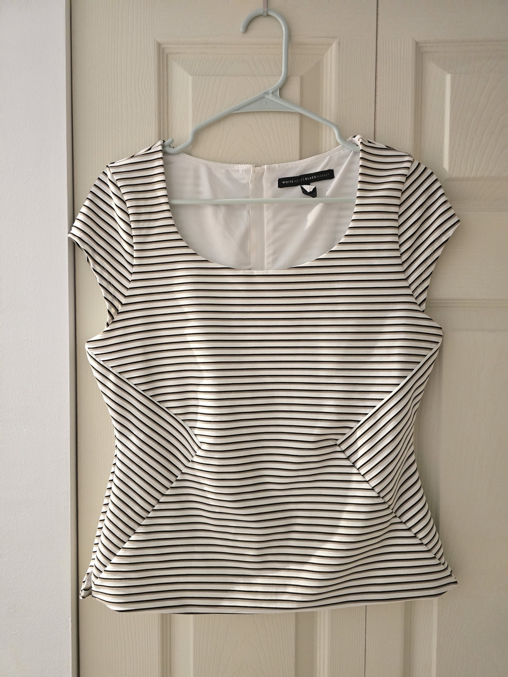 White House Black Market White & Black Striped Scoop Neck Top
